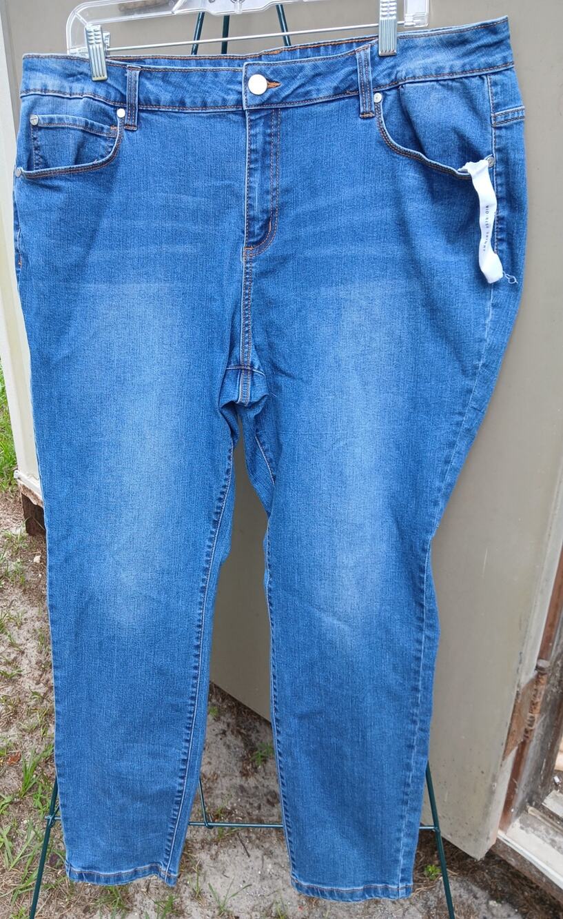 Tahari Blue Jeans KELLY Mid Rise Skinny Ankle Size 20W Stretch Denim 38" Waist